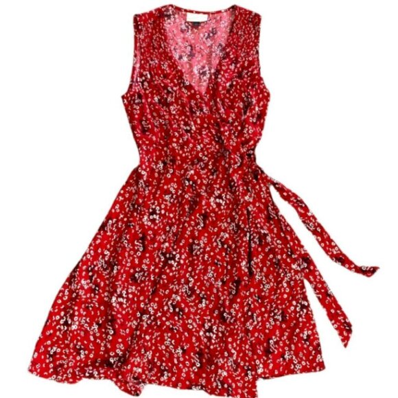Universal Thread Sleeveless Wrap Dress Ditsy Floral Red Sz S #310E - Picture 6 of 9
